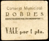 Robres (Huesca). 1 peseta. (KG. 645). Cartón. Raro. MBC-.