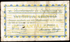 Santalecina (Huesca). 25 céntimos. (KG. 686). Nº 127. Pequeñas roturas del papel. Raro. (BC+).