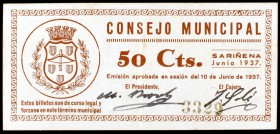 Sariñena (Huesca). 50 céntimos y 1 peseta. (KG. 690). 2 billetes, serie completa. MBC/MBC+.
