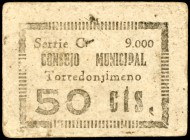 Torredonjimeno (Jaén). 50 céntimos. (KG. 739). Cartón. Raro. MBC-.