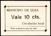 Ulea (Murcia). 10 céntimos. (KG. 753) (CCT. 298). Cartón. Muy raro. EBC-.