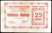 La Unión (Murcia). 25 céntimos. (KG. 755a) (CCT. 300). BC+.