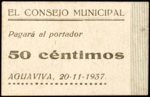 Aguaviva (Teruel). Consejo Municipal. 50 céntimos. (KG. falta, sólo indica el de 50 céntimos de la Izquierda Republicana). Cartón. Rarísimo. EBC.