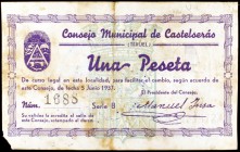 Castelserás (Teruel). Consejo Municipal. 50 céntimos y 1 peseta. (KG. 260) (T. 148 y 149). 2 billetes. Raros. BC-/BC+.