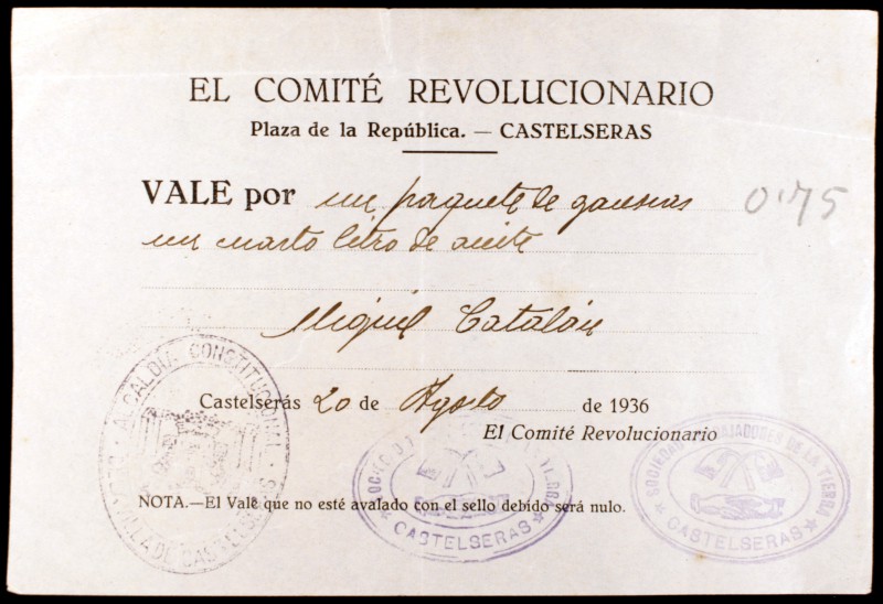 Castelserás (Teruel). El Comité Revolucionario. "Vale por 100 granos de café" y ...