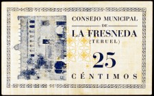 La Fresneda (Teruel). 10, 25, 50 céntimos y 1 peseta. (KG. 366) (T. 229 a 232). 4 billetes. Raros. BC+/MBC+.