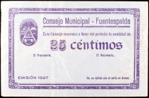 Fuentespalda (Teruel). Consejo Municipal. 25 céntimos. (KG. 374) (T. 235a). Rarísimo. MBC.