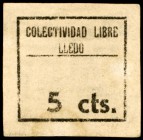 Lledó (Teruel). Colectividad Libre. 5 y 50 céntimos. (Inéditos). 2 cartones. Según Turró esta localidad no emitió billetes y se utilizaron los de Aren...