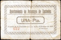 Peñarroya de Tastavins (Teruel). 25 céntimos y 1 peseta. (KG. 578) (T. 313 y 315). 2 billetes. Muy raros. BC-/BC.