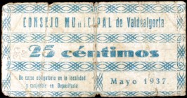 Valdealgorfa (Teruel). 50 céntimos. (KG. 761 y 761a) (T. 393 y 397). Un billete y un cartón, éste roto y pegado en la época. Muy raros. BC-/BC.