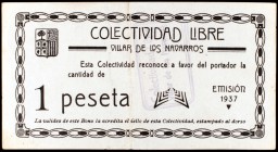 Villar de los Navarros (Zaragoza). Colectividad Libre. 5, 10, 25 céntimos y 1 peseta. (KG. 813). 4 billetes. Muy raros. MBC/MBC+.