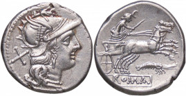ROMANE REPUBBLICANE - ANONIME - Monete con simboli o monogrammi (211-170 a.C.) - Denario B. 22; Cr. 156/1 (AG g. 3,72)
qSPL