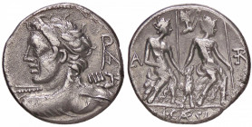 ROMANE REPUBBLICANE - CAESIA - Lucius Caesius (112-111 a.C.) - Denario B. 1; Cr. 298/1 (AG g. 3,85) Porosità al R/
 Porosità al R/
BB+