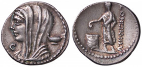 ROMANE REPUBBLICANE - CASSIA - L. Cassius Longinus (63 a.C.) - Denario B. 10; Cr. 413/1 (AG g. 3,88) Gradevole patina di antica raccolta - Ex asta Are...
