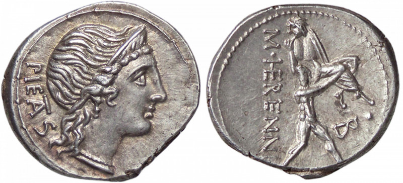 ROMANE REPUBBLICANE - HERENNIA - M. Herennius (108-107 a.C.) - Denario B. 1; Cr....