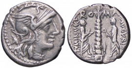ROMANE REPUBBLICANE - MINUCIA - Ti. Minucius C. f. Augurinus (134 a.C.) - Denario B. 9; Cr. 243/1 (AG g. 3,89)
BB+