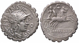 ROMANE REPUBBLICANE - POMPONIA - L. Pomponius Cn. f. (118 a.C.) - Denario serrato B. 7; Cr. 282/4 (AG g. 3,72)
BB+/qSPL