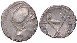 ROMANE REPUBBLICANE - POSTUMIA - D. Postumius Albinus Bruti f. (48 a.C.) - Denario B. 11; Cr. 450/1a (AG g. 3,9)
qSPL/SPL