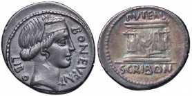 ROMANE REPUBBLICANE - SCRIBONIA - L. Scribonius Libo (62 a.C.) - Denario Cr. 416/1a; Syd. 928 (AG g. 4) Contromarca al D/ - Patinata
 Contromarca al ...