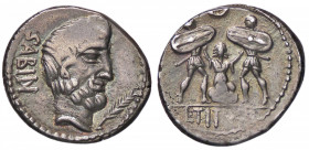 ROMANE REPUBBLICANE - TITURIA - L. Titurius L. f. Sabinus (89 a.C.) - Denario B. 2 Cr. 344/1b (AG g. 4) Lieve debolezza di conio
 Lieve debolezza di ...