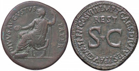 ROMANE IMPERIALI - Augusto (27 a.C.-14 d.C.) - Sesterzio (Restituzione di Tito) C. 548 (15 Fr.); RIC 503 (AE g. 24,21) Ritocchi
 Ritocchi
BB+