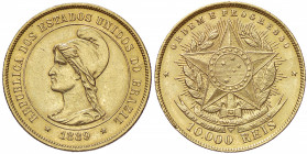 ESTERE - BRASILE - Repubblica (1889) - 10.000 Reis 1889 Kr. 496 NC (AU g. 8,97)
SPL