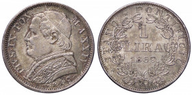 ZECCHE ITALIANE - ROMA - Pio IX (1866-1870) - Lira 1869 A. XXIV Pag. 575; Mont. 385 RRR AG Questa moneta risulta essere molto più rara di quanto ripor...