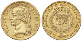 SAVOIA - Vittorio Emanuele I (1802-1821) - 20 Lire 1817 Pag. 5; Mont. 18 R AU 7 ribattuto su 6
 7 ribattuto su 6
BB+