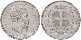 SAVOIA - Vittorio Emanuele II Re d'Italia (1861-1878) - 5 Lire 1865 T Pag. 487; Mont. 167 R AG
qSPL/SPL