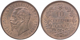 SAVOIA - Vittorio Emanuele II Re d'Italia (1861-1878) - 10 Centesimi 1862 M Pag. 538; Mont. 229 CU Rame rosso
 Rame rosso
FDC