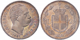 SAVOIA - Umberto I (1878-1900) - 2 Lire 1887 Pag. 597; Mont. 42 AG Patinata
 Patinata
qFDC
