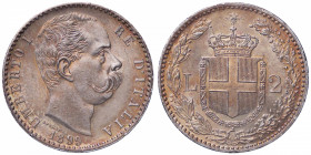 SAVOIA - Umberto I (1878-1900) - 2 Lire 1899 Pag. 600; Mont. 45 AG Patinata
 Patinata
qFDC/FDC