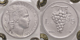 REPUBBLICA ITALIANA - Repubblica Italiana (monetazione in lire) (1946-2001) - 5 Lire 1946 Mont. 3 RR IT Sigillata Angelo Bazzoni con la nota "Eccezion...