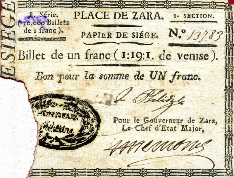 CARTAMONETA - LOMBARDO-VENETO - Assedio di Zara (1809-10) Papier dr siége - Fran...