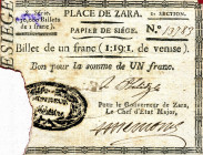 CARTAMONETA - LOMBARDO-VENETO - Assedio di Zara (1809-10) Papier dr siége - Franco Gav. 15A RRRRR mm 74x99 Mancanza a s. - Biglietto storico di grande...