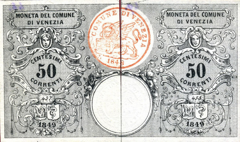 CARTAMONETA - LOMBARDO-VENETO - Moneta del Comune di Venezia - 50 Centesimi 16/0...
