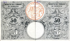 CARTAMONETA - LOMBARDO-VENETO - Moneta del Comune di Venezia - 50 Centesimi 16/01/1849 Gav. 53 RR Biglietto con numerazione progressiva
 Biglietto co...