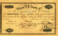 CARTAMONETA - TOSCANA - Banca Adami-Livorno (1859) - 500 Lire 01/03/1859 Gav. 104 RRR Timbro a secco nell'ovale
 Timbro a secco nell'ovale - 
qFDS
