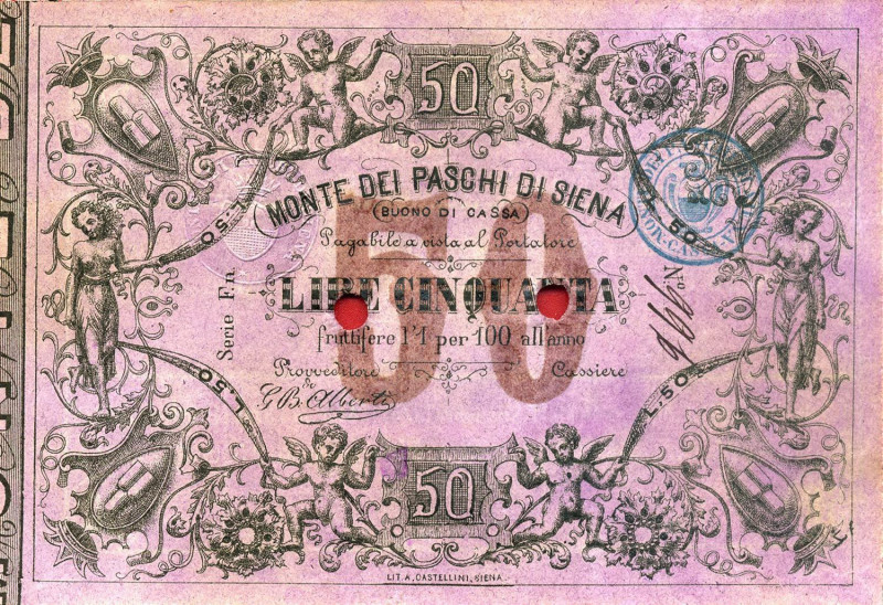 CARTAMONETA - TOSCANA - Monte dei Paschi di Siena Buoni di Cassa (1866) - 50 Lir...