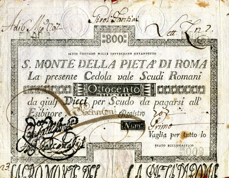 CARTAMONETA - STATO PONTIFICIO - Sacro Monte della Pietà di Roma (1785-1797) Tag...