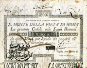 CARTAMONETA - STATO PONTIFICIO - Sacro Monte della Pietà di Roma (1785-1797) Taglio da 800 scudi Gav. 7 RRRR
BB+