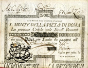 CARTAMONETA - STATO PONTIFICIO - Sacro Monte della Pietà di Roma (1785-1797) Taglio da 900 scudi Gav. 8 RRRR Lievi mancanze
 Lievi mancanze
BB