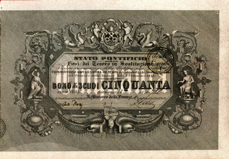 CARTAMONETA - STATO PONTIFICIO - Boni del Tesoro (1848) 50 Scudi serie da I a X ...
