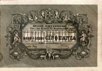 CARTAMONETA - STATO PONTIFICIO - Boni del Tesoro (1848) 50 Scudi serie da I a X 03/08/1849 Gav. 155 RRRR In sostituzione
 In sostituzione - 
qFDS