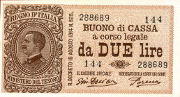 CARTAMONETA - BUONI DI CASSA - Vittorio Emanuele III (1900-1943) - 2 Lire 17/10/1921 - Serie 126-150 Alfa 34; Lireuro 7E R Giu. Dell'Ara/Porena
 Giu....