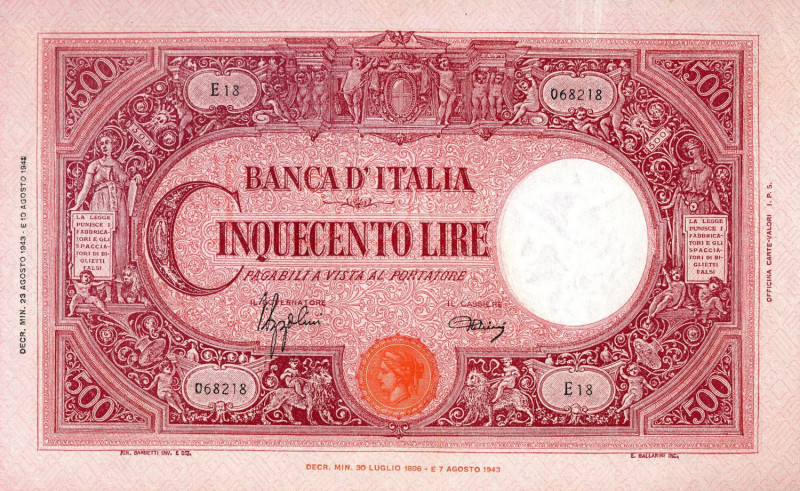 CARTAMONETA - BANCA d'ITALIA - Vittorio Emanuele III (1900-1943) - 500 Lire - Ba...