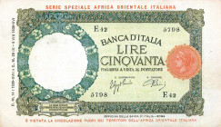 CARTAMONETA - COLONIE ED OCCUPAZIONI DI TERRITORI ITALIANI - Africa Orientale Italiana Banca d'Italia - 50 Lire 14/01/1939 Gav. 86 R Azzolini/Urbini P...