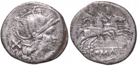 ROMANE REPUBBLICANE - ANONIME - Monete senza simboli (dopo 211 a.C.) - Denario B. 2; Cr. 44/5 (AG g. 4,18)
qBB