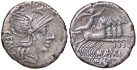 ROMANE REPUBBLICANE - ABURIA - M. Aburius M. f. Geminus (132 a.C.) - Denario B. 6; Cr. 250/1 (AG g. 3,21)
qBB/BB