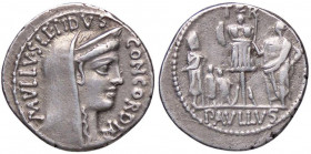ROMANE REPUBBLICANE - AEMILIA - L. Aemilius Lepidus Paullus (62 a.C.) - Denario B. 10; Cr. 415/1 (AG g. 3,9)
qSPL/BB+